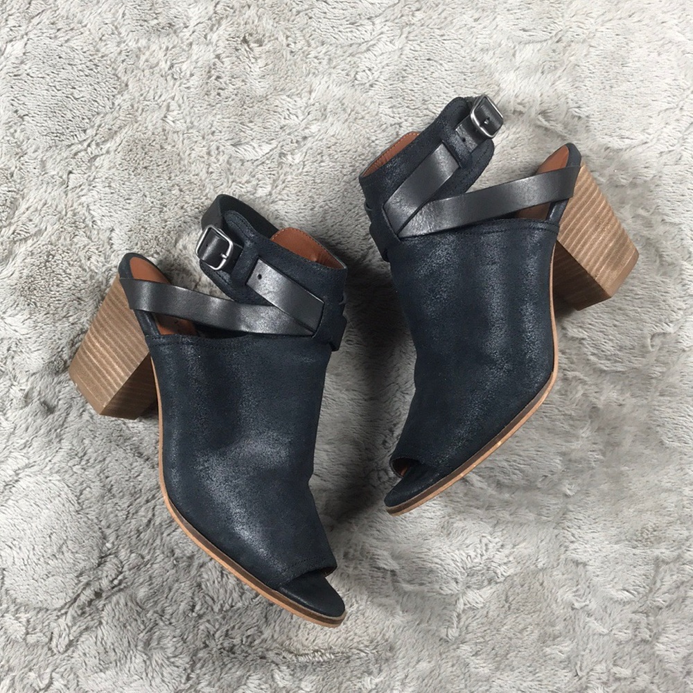 Lucky Brand Suede Booties Open Toe Cutout Strappy